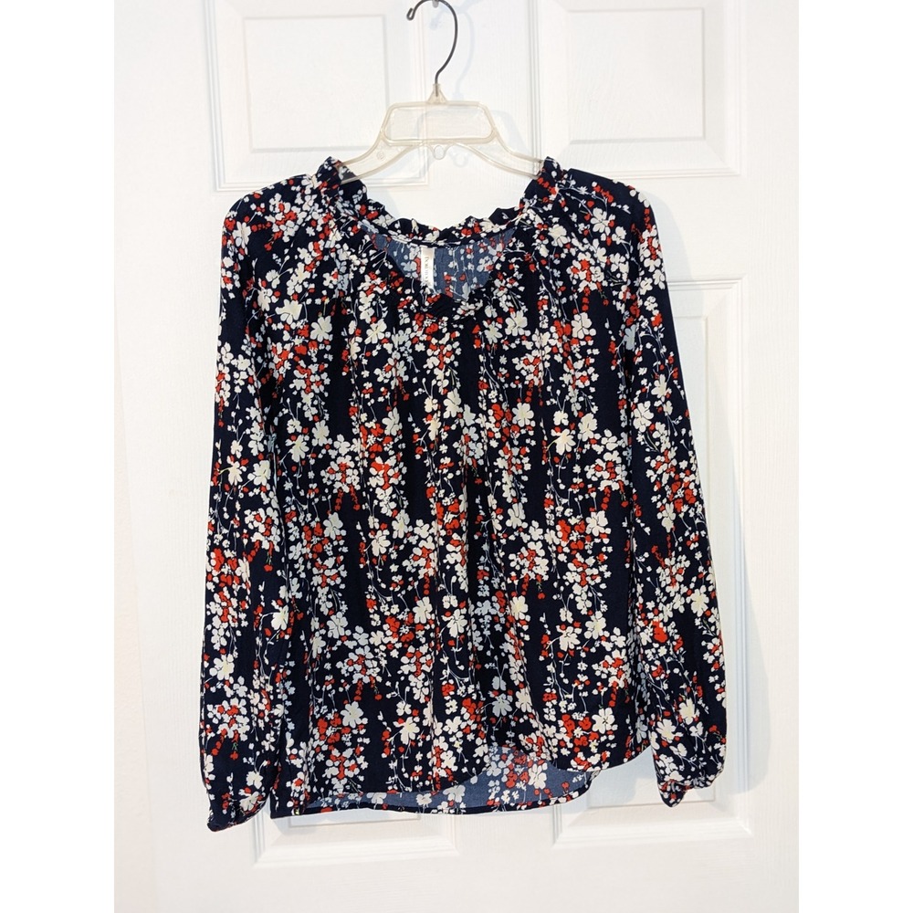DOKOTOO Floral Blouse Ruffle Neck Long Sleeve Top Casual‎ Flowy S NWT